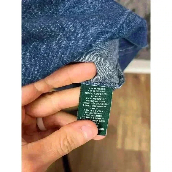 Vtg Lauren Ralph Lauren Denim Shift Dress Pockets Lace Up Front Short Sleeve 2 - Picture 10 of 13